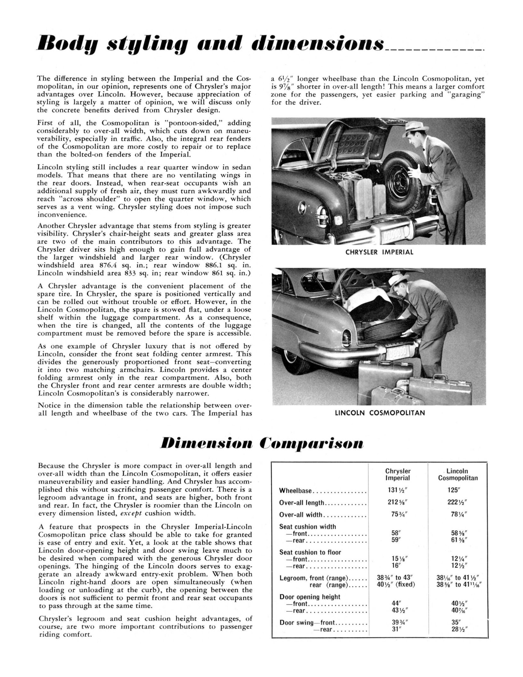 1951 Chrysler Imperial vs Lincoln Brochure Page 3
